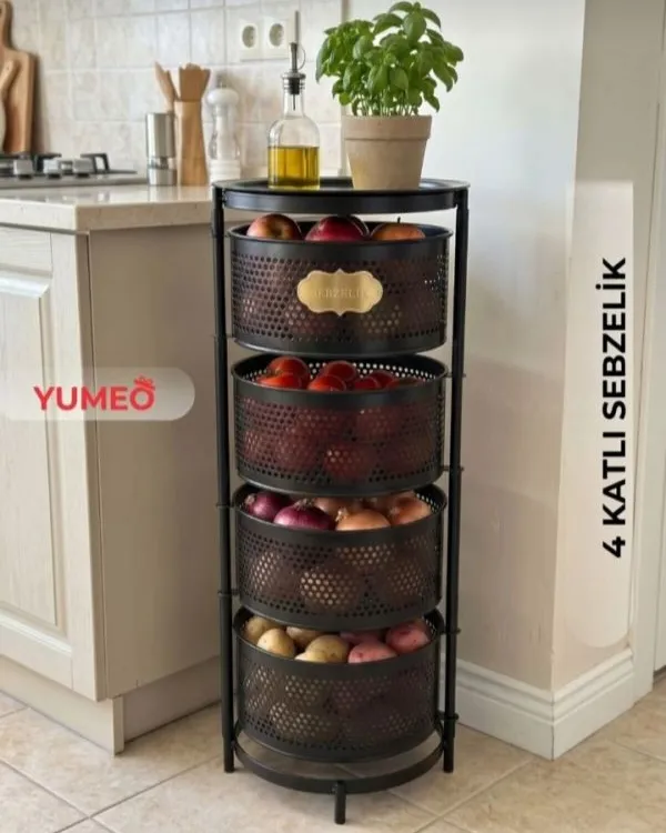 Yumeo Enso Metal Sebzelik 4 Katlı Yana Açılan Patates Soğanlık