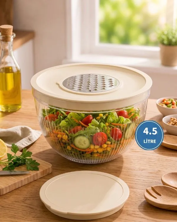 Yumeo Rendeli Lüks Mikser Kabı-Çok Amaçlı Ergonomik Kapaklı Kase-Mutfak Hazırlık Seti Saklama Salata Kasesi 4,5L